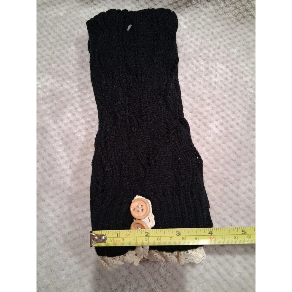 22 Inch Black Cable Knit Crochet Lace Trim Boot Leg Warmers Renfair Boho Coquett